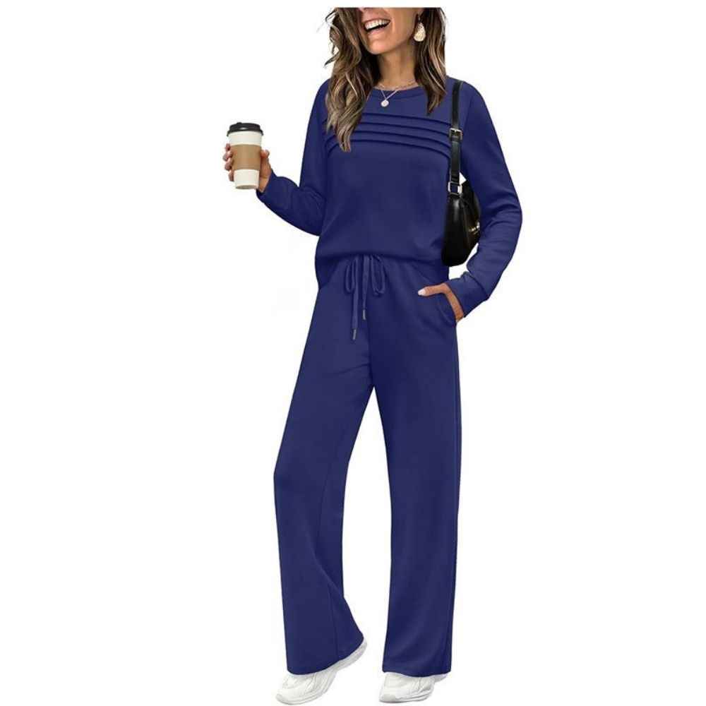 🔥LAST DAY 45% OFF✨Women’s Crew Neck Lounge Set - Soft Cotton Top & Drawstring Pants