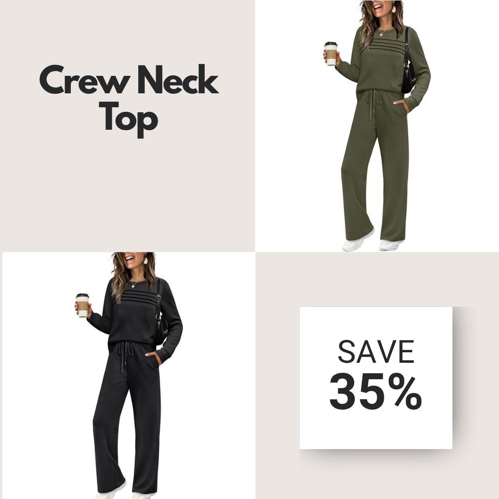 🔥LAST DAY 45% OFF✨Women’s Crew Neck Lounge Set - Soft Cotton Top & Drawstring Pants