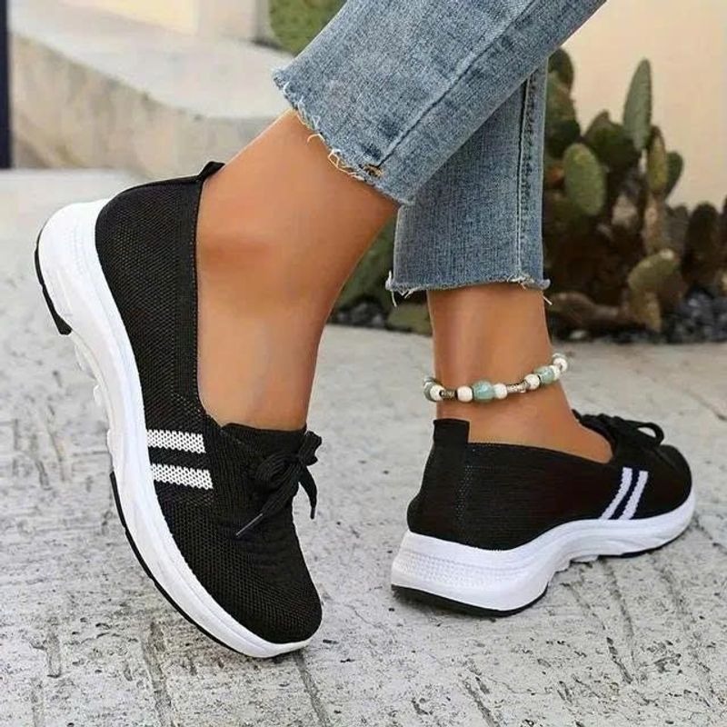 🔥Summer Best Seller🔥Women’s Breathable Knit Slip-On Sneakers with Bow – Lightweight Low-Top Casual Shoes in Beige & White for Everyday Comfort